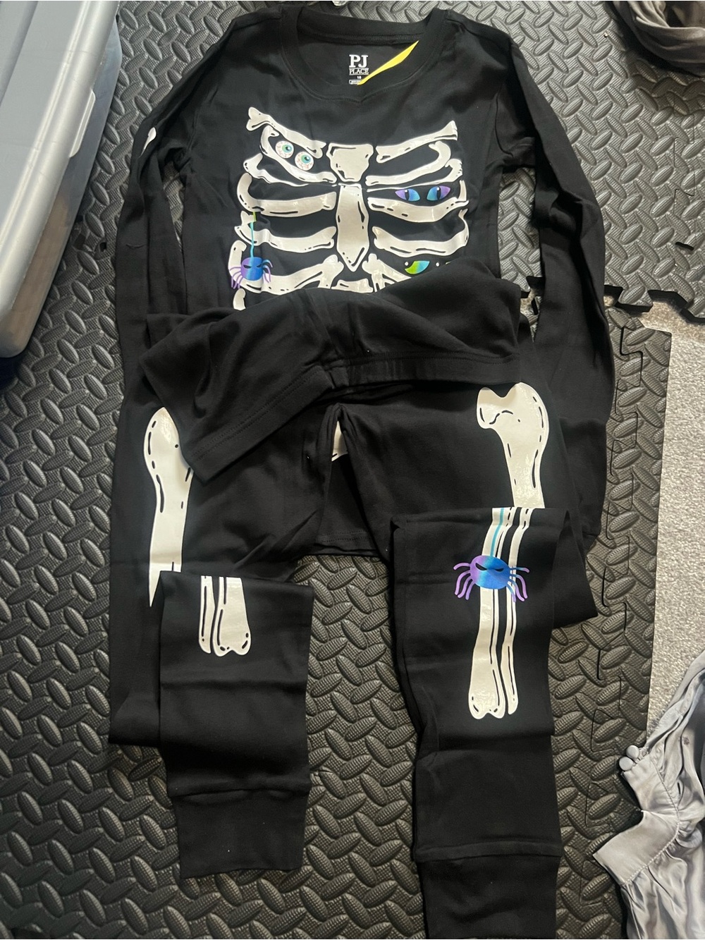 Black Skeleton Pajama Set with Multicolored Accents